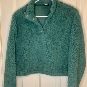 PacSun Turquoise Green Pull Over Crop/Midrift Sherpa 1/4 Button-up Women’s Smal